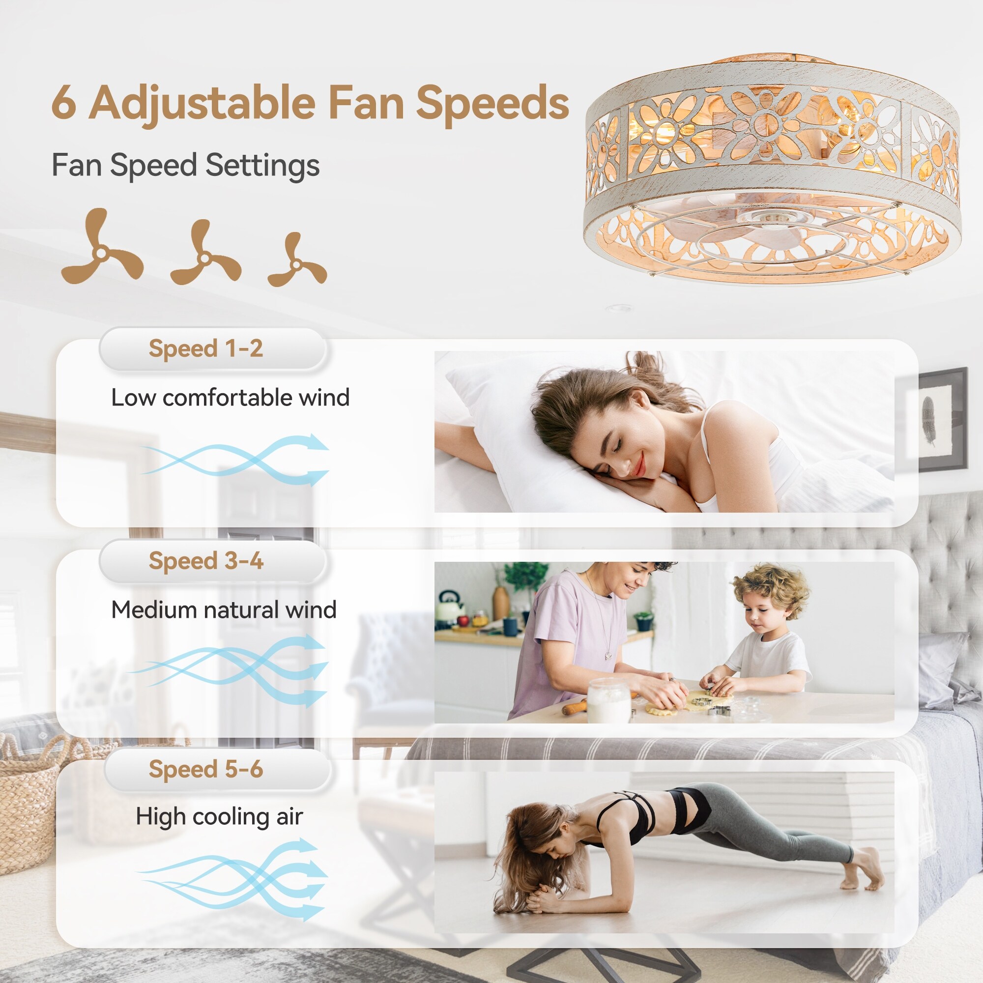 16.5 Inch 7-Blade Vintage Distressed White Enclosed Ceiling