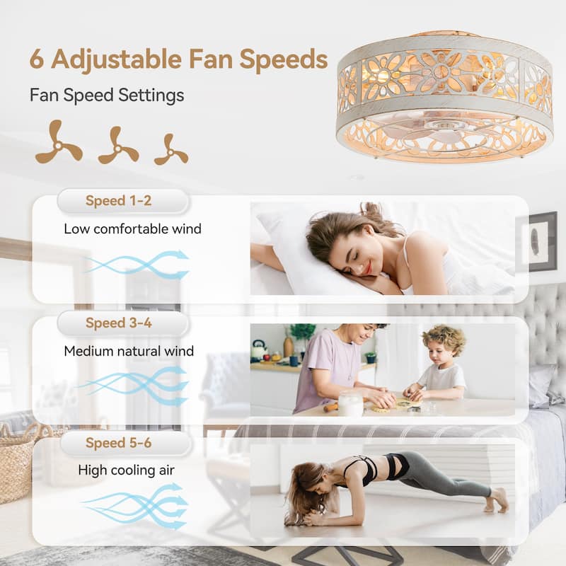16.5 Inch 7-Blade Vintage Distressed White Enclosed Ceiling Fan with Remote Light