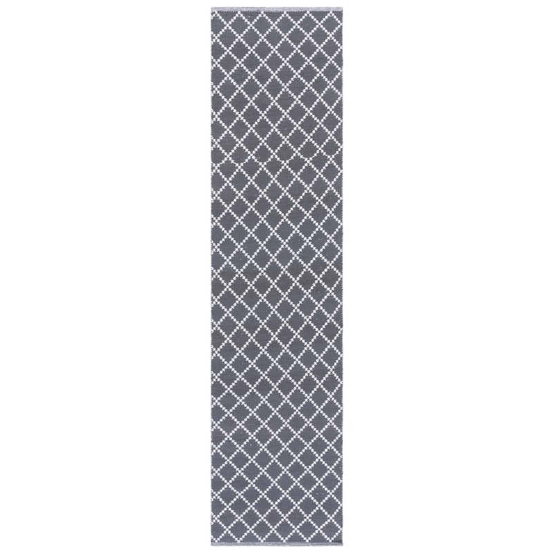 SAFAVIEH Handmade Flatweave Montauk Rhonwen Trellis Cotton Rug - 2'3" x 9' Runner - Dark Grey/Ivory