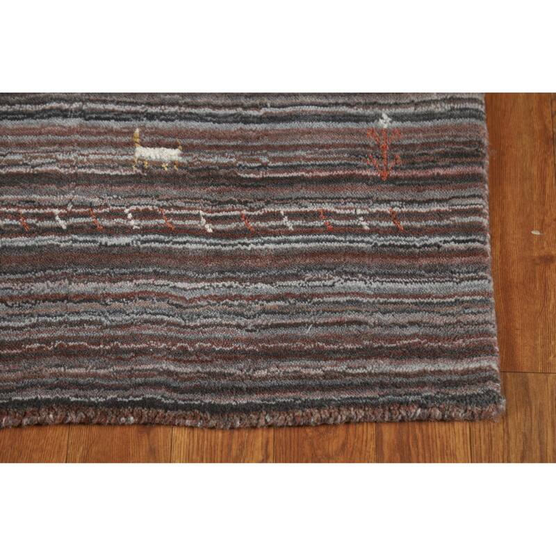 Animals Tribal Gabbeh Indian Runner Rug Handmade Wool Carpet - 3'4" x 10'2"