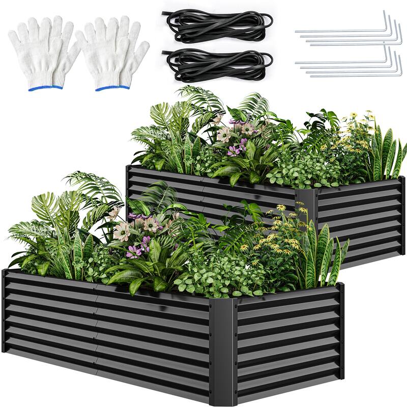 Moasis Outdoor Metal Raised Garden Bed with Gloves