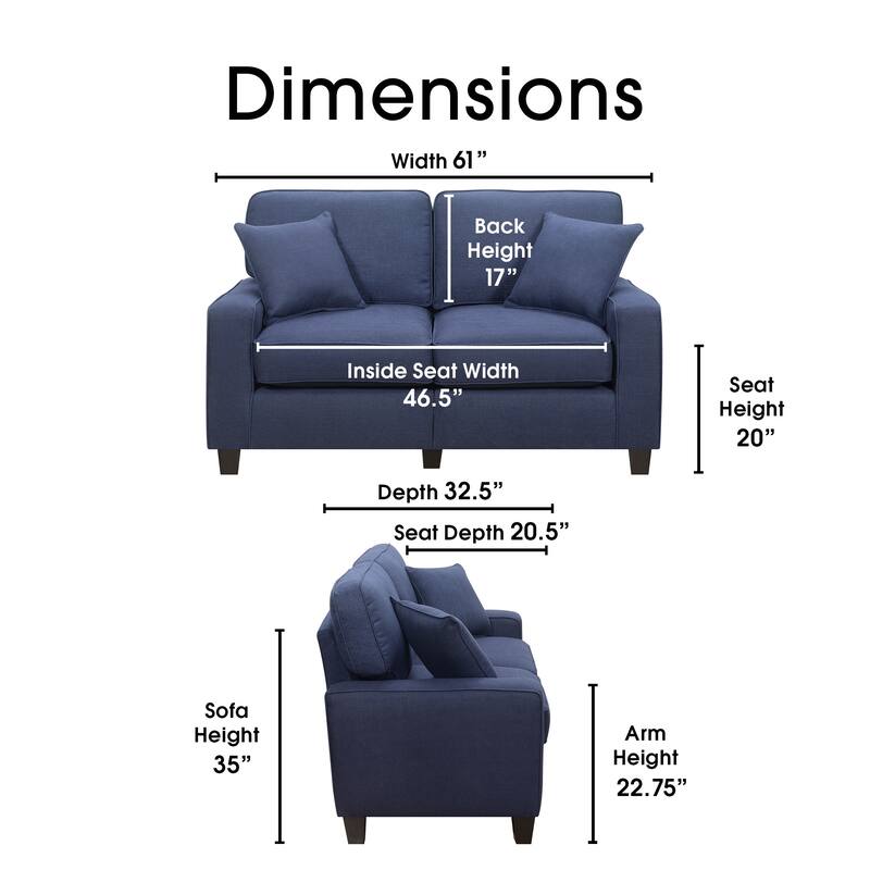 Serta Palisades Upholstered 61" Sofas for Living Room Modern Design Couch, Straight Arms, Tool-Free Assembly