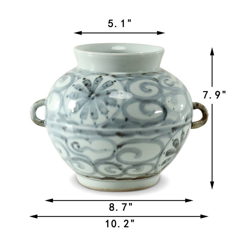 Approx.8 Inches Subtle Blue and White Vase with Two Handles