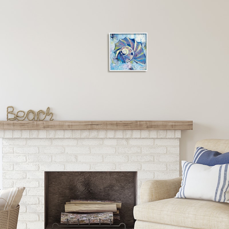 Stupell Abstract Blue Nautilus Framed Giclee Art Design by Liz Jardine