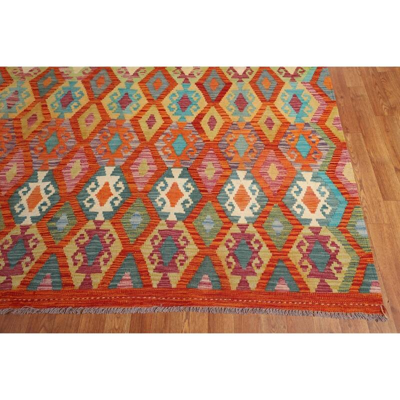 Multicolor Kilim Oriental Large Rug Flatweave Wool Carpet - 10'5" x 16'2"