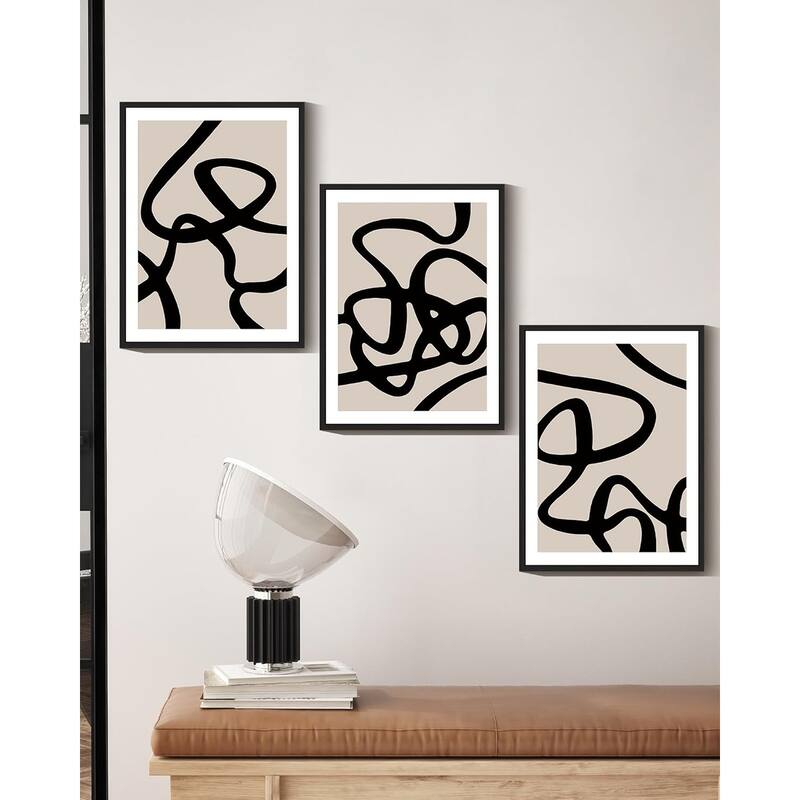 Black Lines Abstract Wall Art Ink Wash Minimalist
