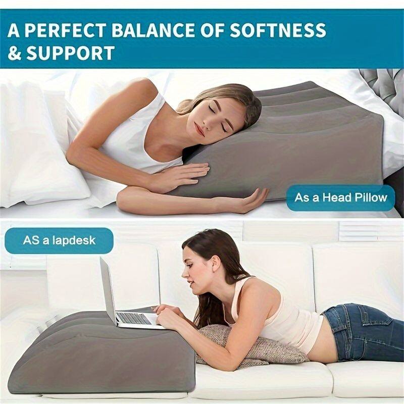 Multifunctional Inflatable Leg Lift Pillow, Portable Wedge Pillow with a Storage Bag - Grey