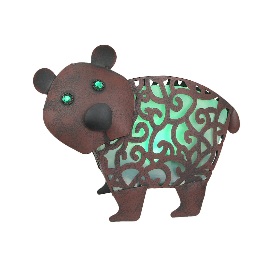 12 Inch Metal Bitty Bear Green Solar Led Statue Garden Sculpture Art - 9.5 X 11.75 X 4.5 inches