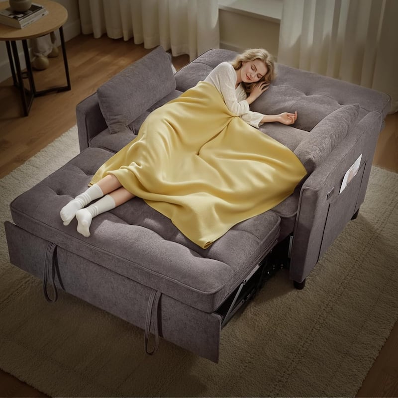 Convertible Sofa Bed,3 in 1 Pull Out Couch,Loveseat Sleeper with Adjustable Backrest,Side Pocket,USB Charging Port