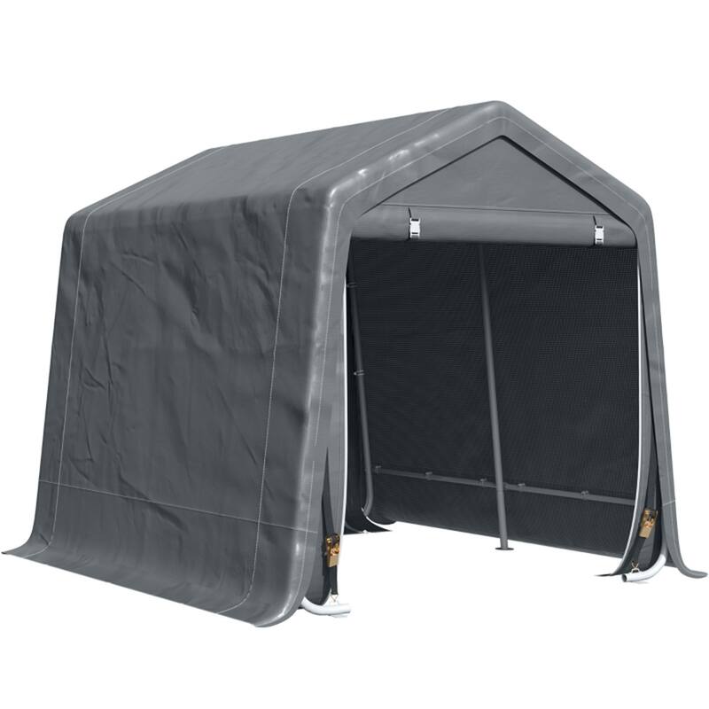 Dark Grey Outdoor Canopy Storage Shed Tent with Ground Stakes and Sturdy Metal Frame - 110.25"L x 94.5"W x 94.5"H