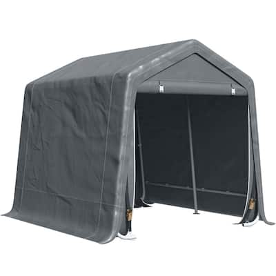 Dark Grey Outdoor Canopy Storage Shed Tent with Ground Stakes and Sturdy Metal Frame - 110.25"L x 94.5"W x 94.5"H