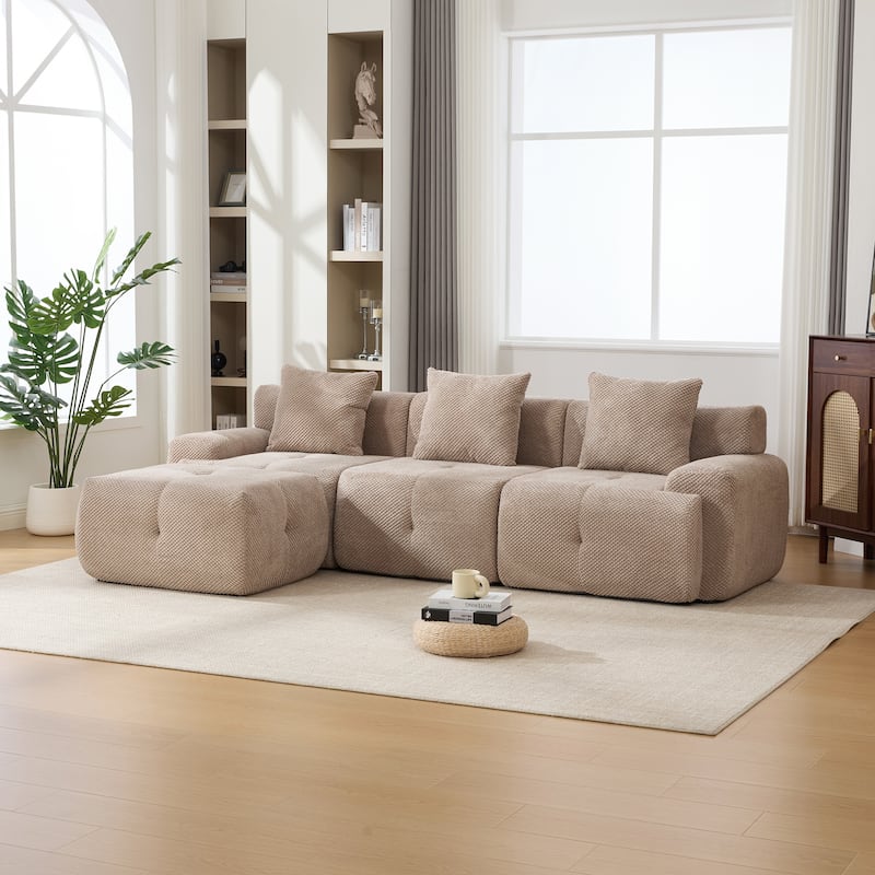 Roomfitters Modular L Shaped Sectional Sofa, 4-Piece Cloud Tufted 3 Seater Couch with Deep Seat Ottoman and Pillows - Taupe