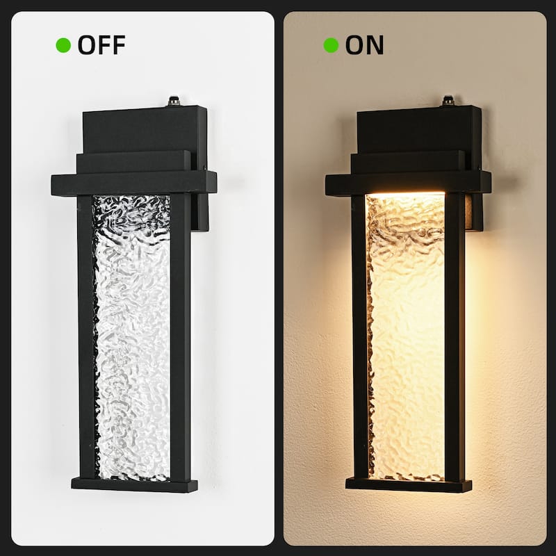 15 in. Sand Black Dusk to Dawn LED Outdoor Hardwired Wall Sconce with Water Wave Glass - Dimmable, 2700K, Wet Rated