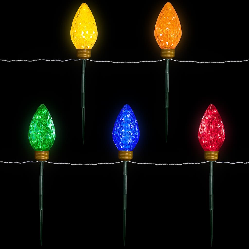 5ct LED Multi-Color C9 Christmas Pathway Marker Lawn Stakes - 8 ft - Multi