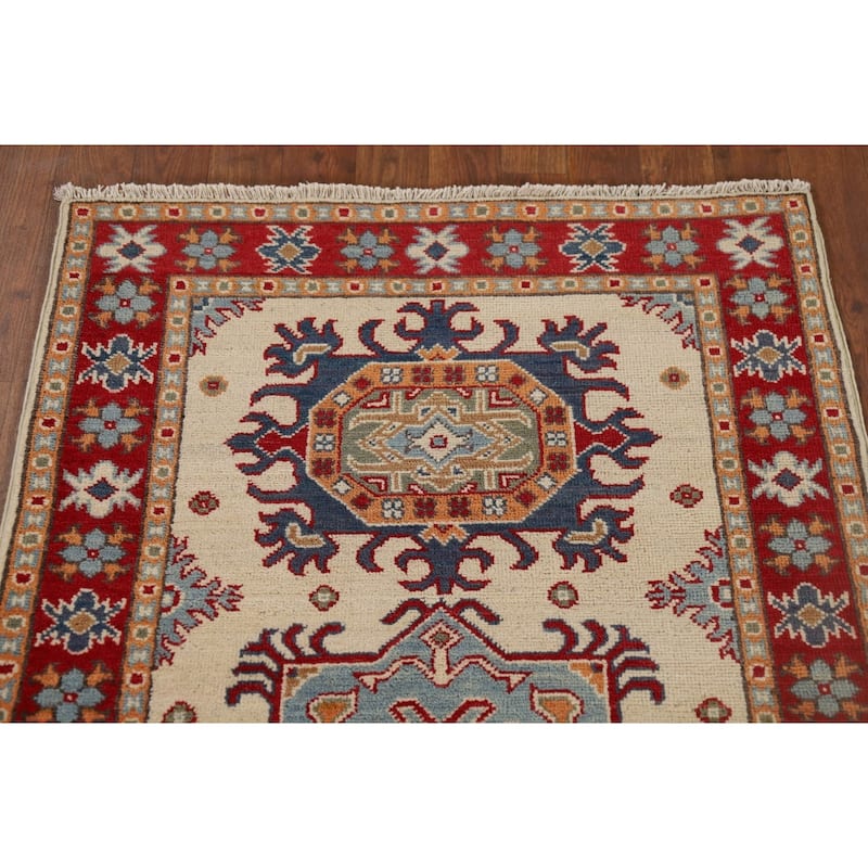 Geometric Kazak Oriental Runner Rug Handmade Foyer Wool Carpet - 2'8" x 9'7"