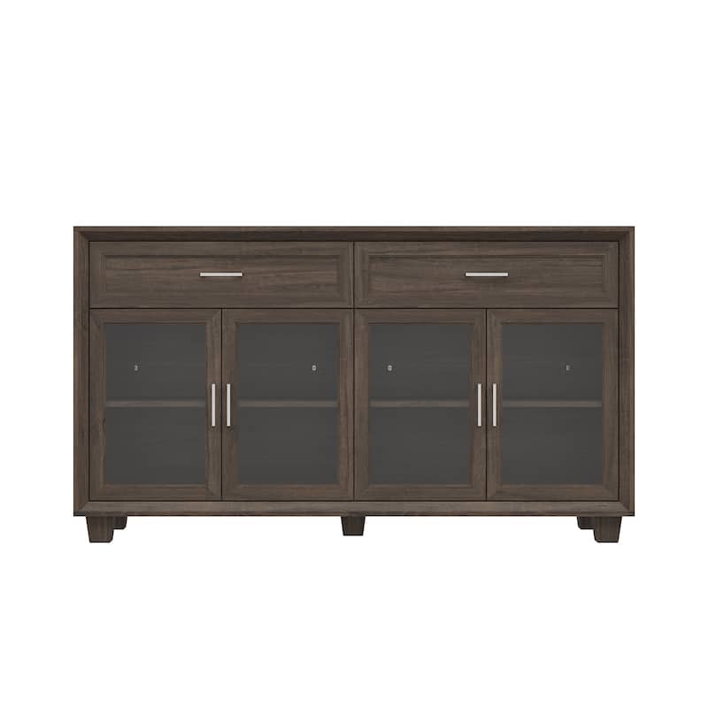 Glass Storage Cabinet with Doors,TV Stand for Living Room,Pantry,Brown/White