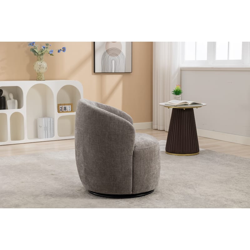 Gray Chenille Modern 25.6" Upholstered Swivel Barrel Chair with Black Powder Coating and Metal Ring