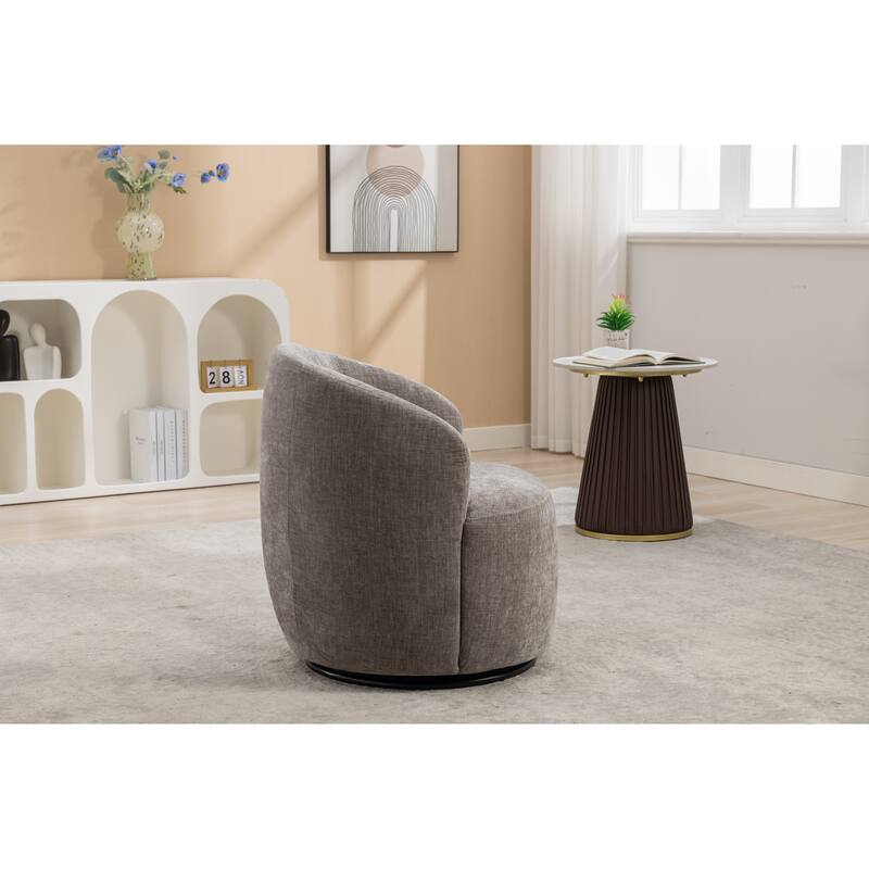 Small Swivel Barrel Chair, Chenille Upholstered Lounge Chair, Single Sofa Chair with Semi-Circular Backrest & Metal Base
