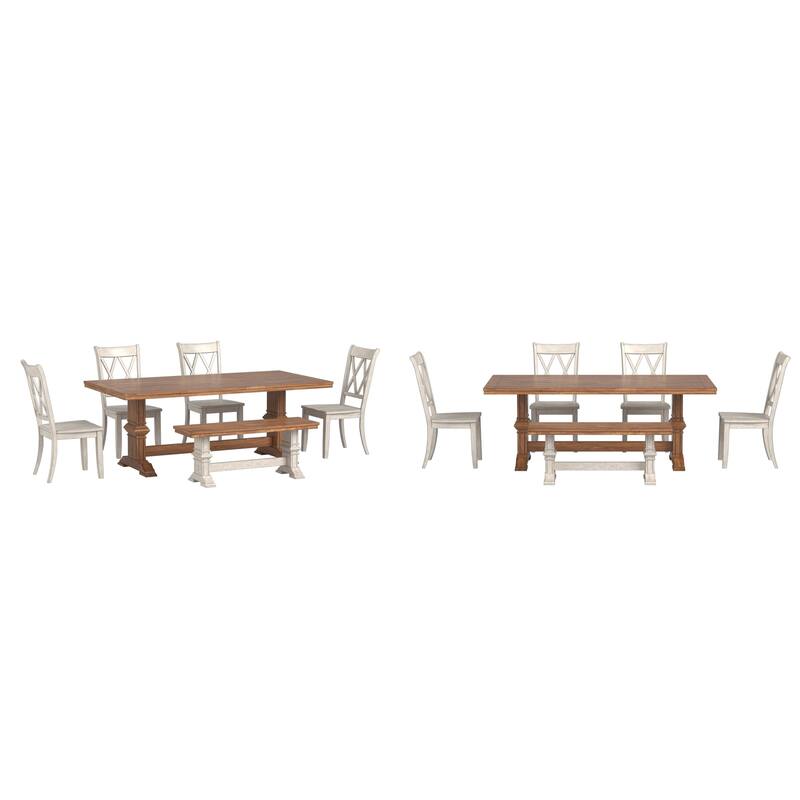 Ronda 78.7" Rectangular Solid Wood Top Dining Set with X-Back Chairs