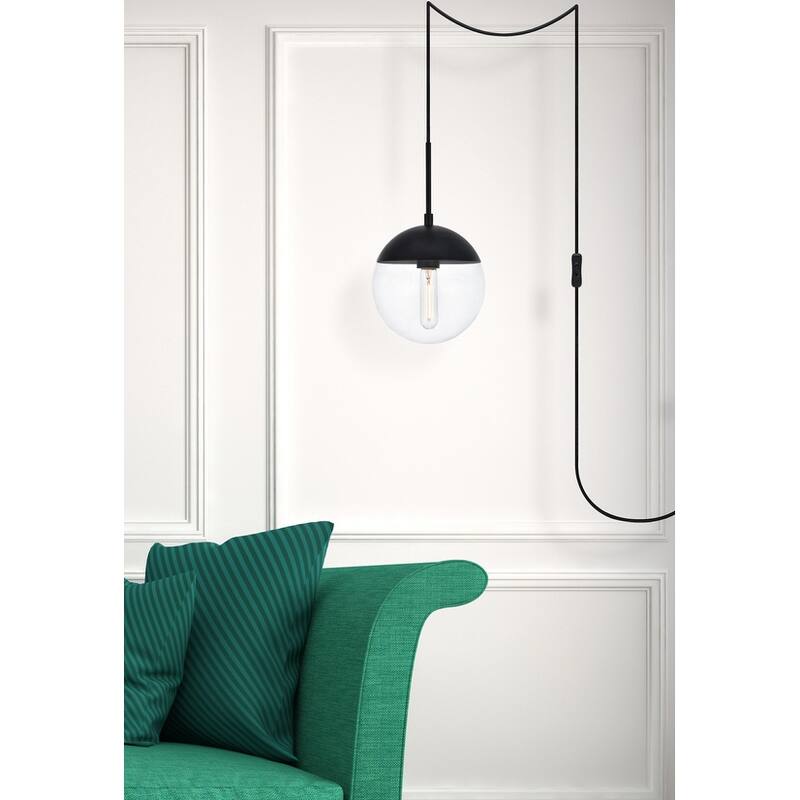 Elian 1-Light Plug in Pendant- Black - 8" Diameter