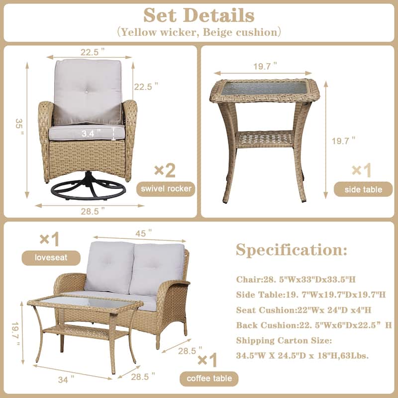 Pocassy Outdoor Sofa Swivel Glider Chair with Table