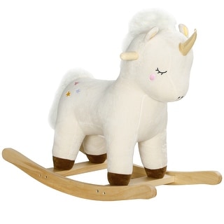 Plush Unicorn Rocking Horse with Sound Effects and Stable Base for Toddlers