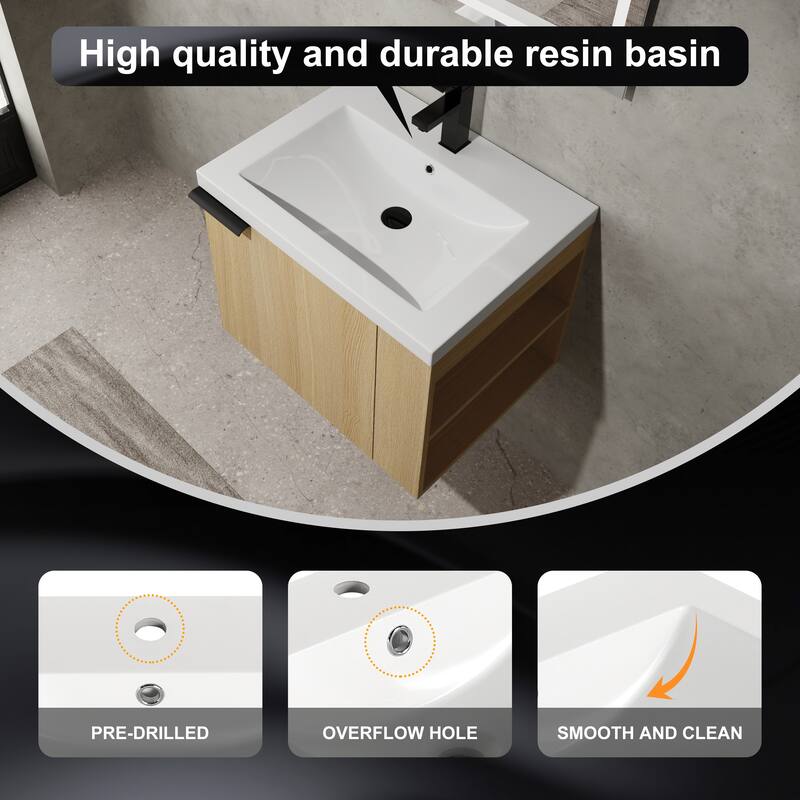 Plywood Wall-Mounted Bathroom Vanity with Integrated Resin Sink