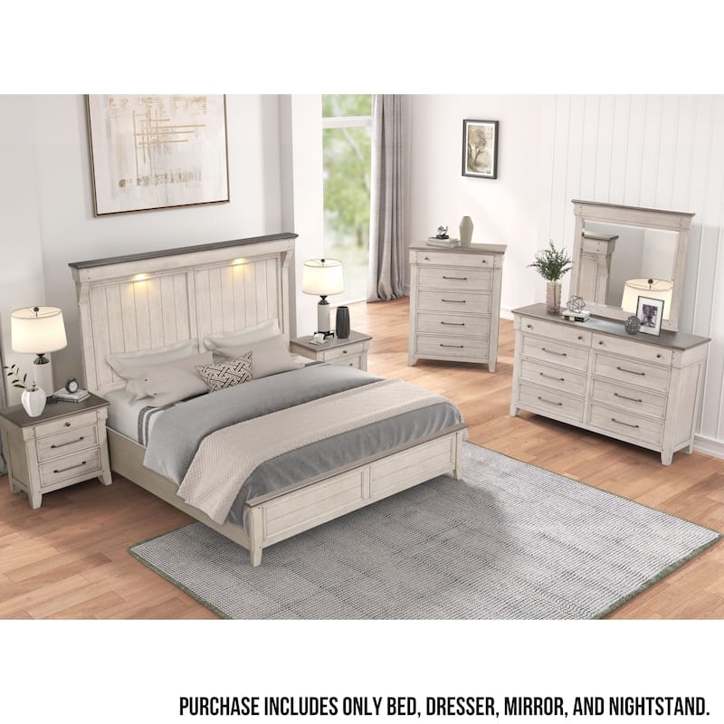 Roundhill Furniture Walcott 4-Piece Bedroom Set with Touch LED Lighting