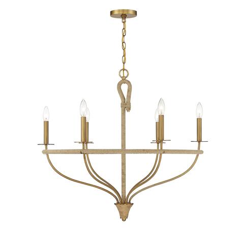 Savoy House Charter 6-Light Chandelier in Warm Brass and Rope