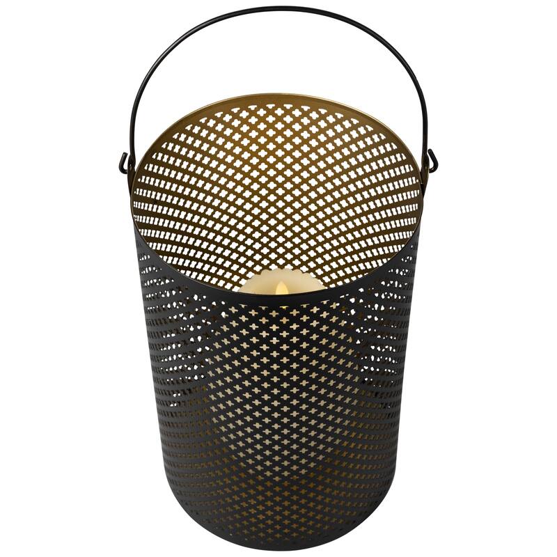 Iron Mesh Candle Holders with Handles - 10" - Black and Gold Finish - Set of 3