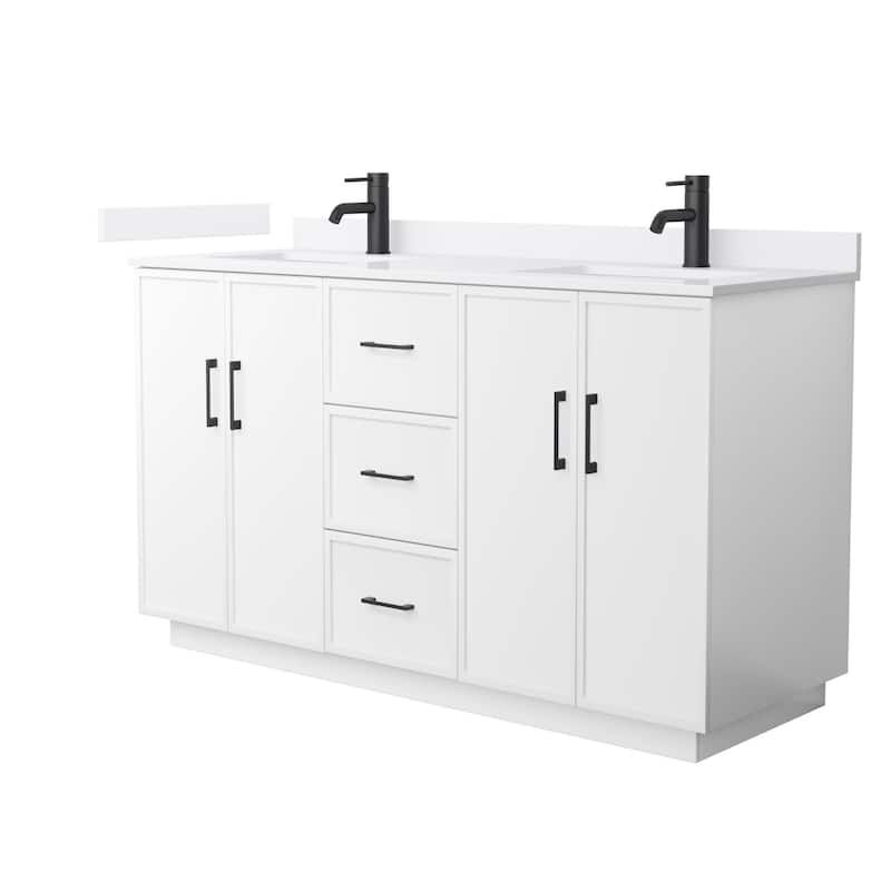 Wyndham Collection WCH7474-60D-QTZ-UNSMXX Elan TK 60" Free Standing - White / White Quartz Top / Matte Black Hardware