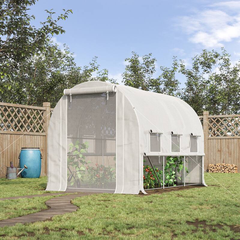 Outsunny 10' x 7' x 7' Walk-in Tunnel Greenhouse, Outdoor Plant Nursery with Anti-Tear PE Cover - Steel