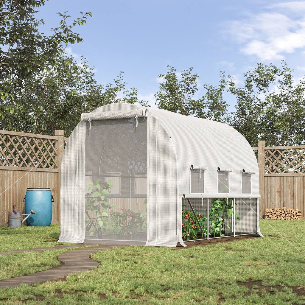 Outsunny 10' x 7' x 7' Walk-in Tunnel Greenhouse, Outdoor Plant Nursery with Anti-Tear PE Cover