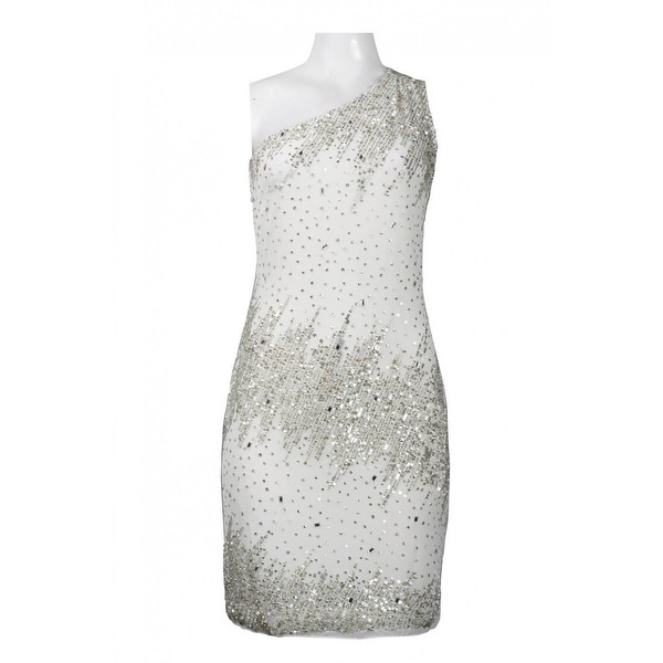 adrianna papell black one shoulder dress