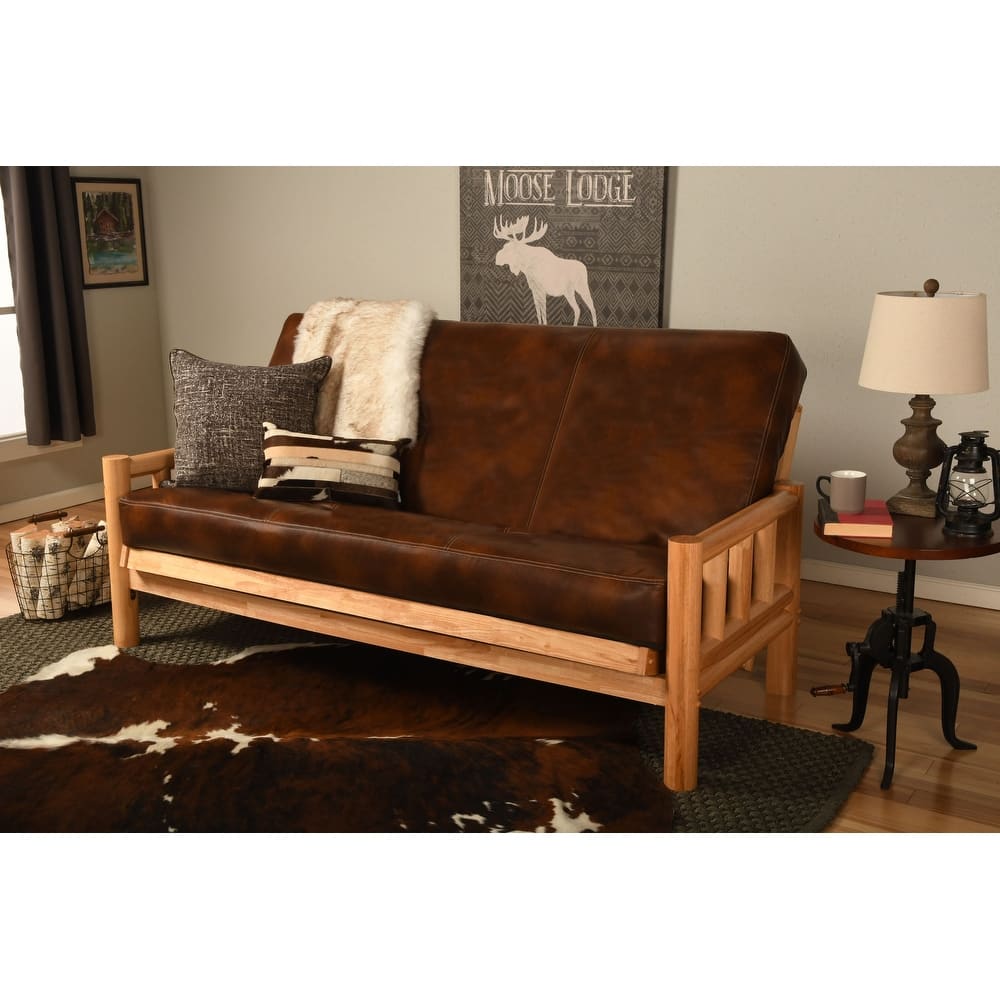 Somette Lodge Futon Set in Natural Finish with Faux Leather Mattress