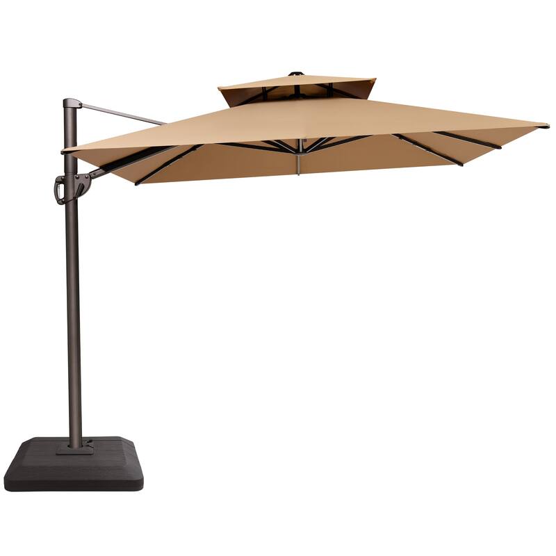 9 x 12 ft Double Top Patio Cantilever Umbrella with Base, 360-degree Rotation