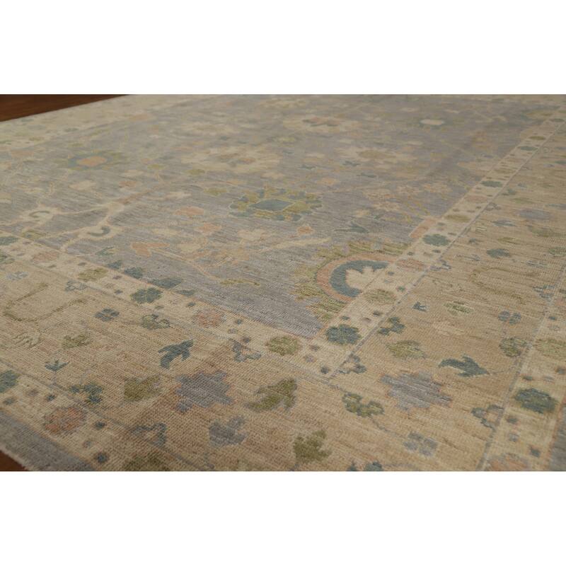 Hand Knotted Oriental 100% Wool Carpet Transitional All-Over Greys & Charcoal Oushak Area Rug - 10' 0'' X 8' 1''