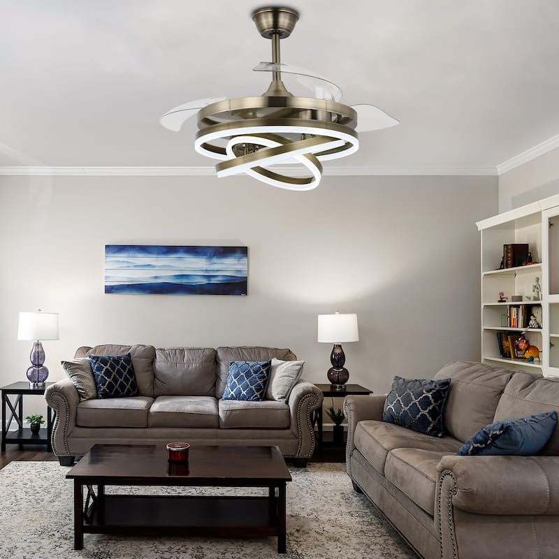 Bella Depot 42" Modern Bronze Retractable Ceiling Fan with Dimmable Light and Remote APP Control - 42In