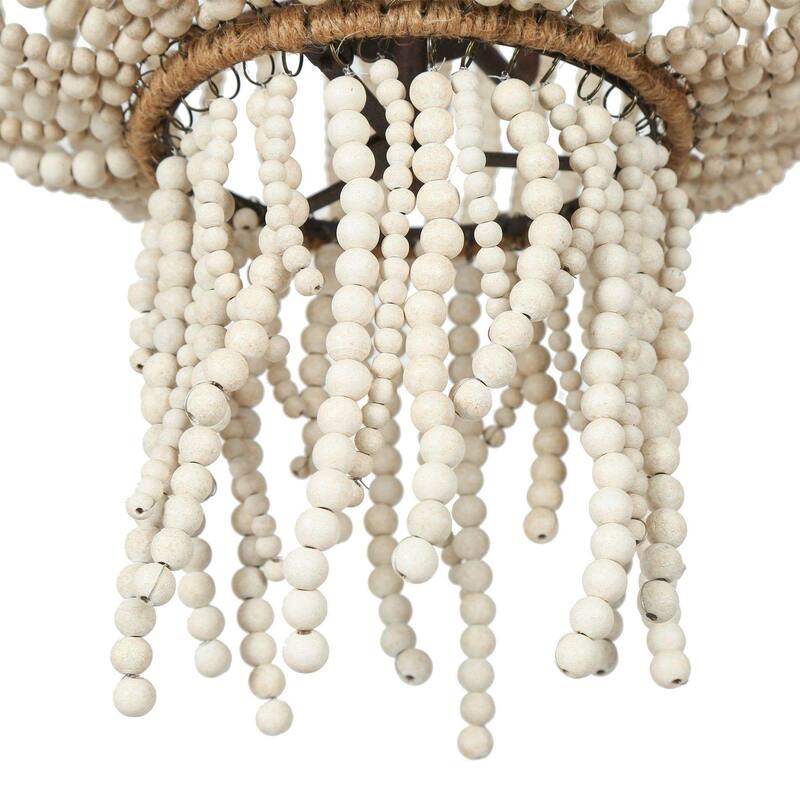 Renia Farmhouse Rustic Coastal 4-light Distressed Wood Beads Chandelier Basket Adjustable Pendant Lamp - 17 in