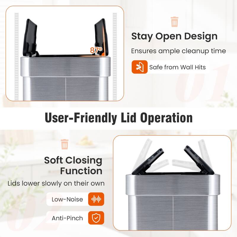 Gymax 16 Gallon Trash Can w/Wing Lids for Bedroom Bathroom Kitchen