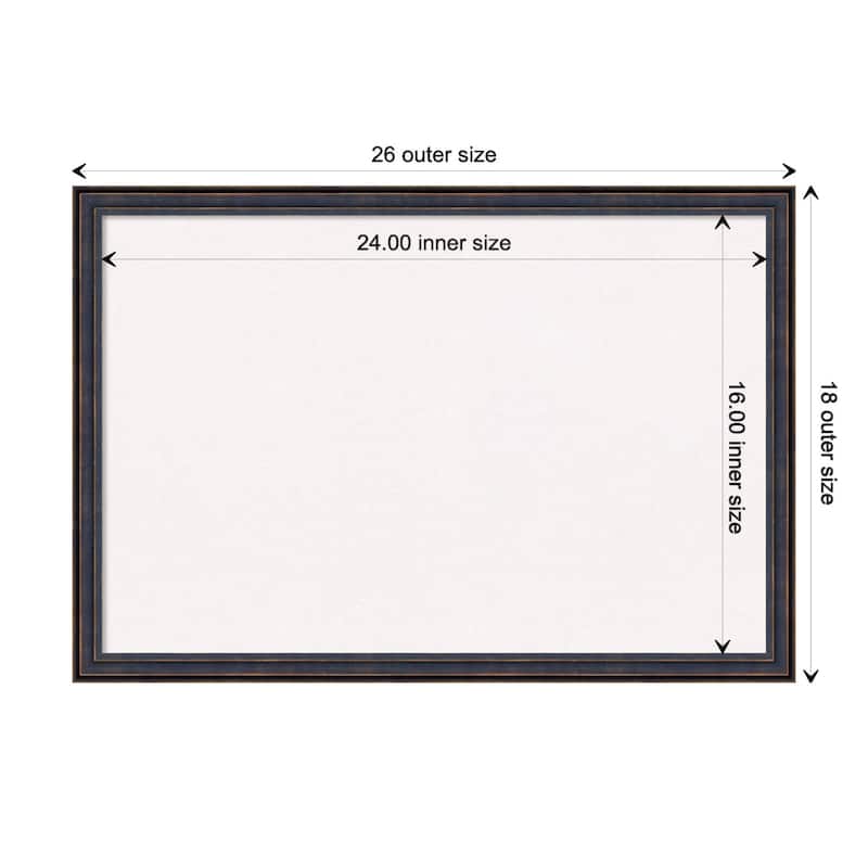 Dark Bronze Scoop Wood Framed White Corkboard Bulletin Board - Board Size 24x16