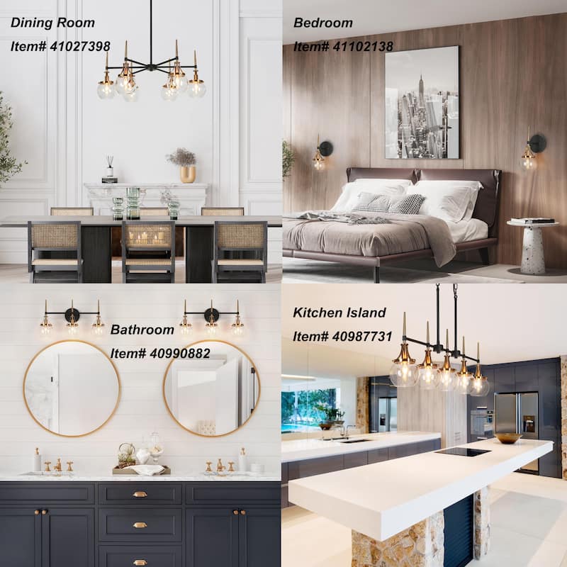 Beta Modern 5-Light Linear Glass Chandelier Black Gold Kitchen Island Light for Dining Room - 36'' L x 4.9'' W x 20.2'' H