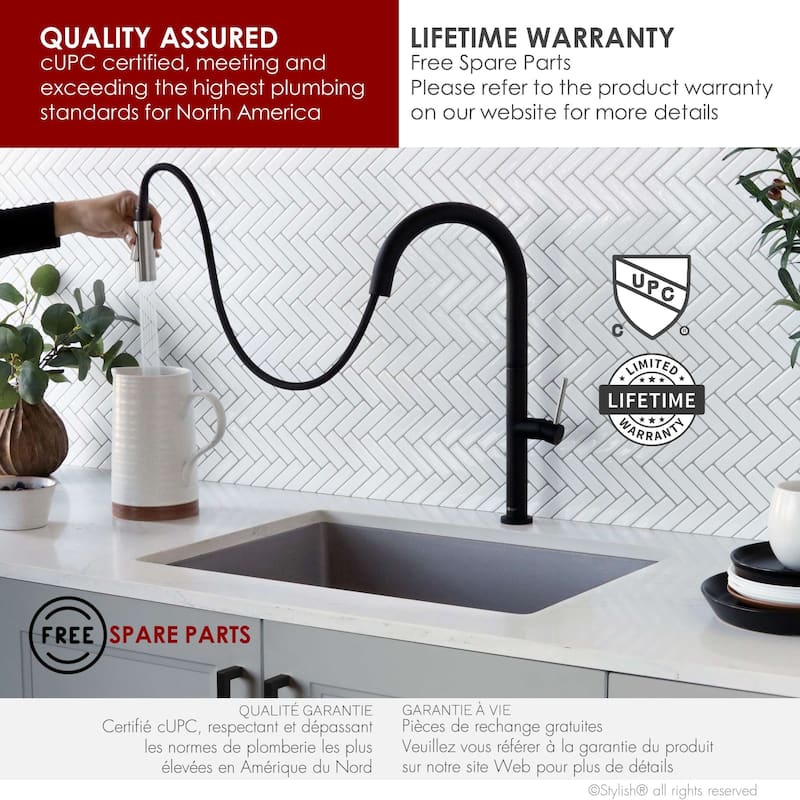 Single Handle Pull-Down Sprayer Kitchen Faucet K-141 - Height: 17.25" Spout H: 9" Spout R: 9"
