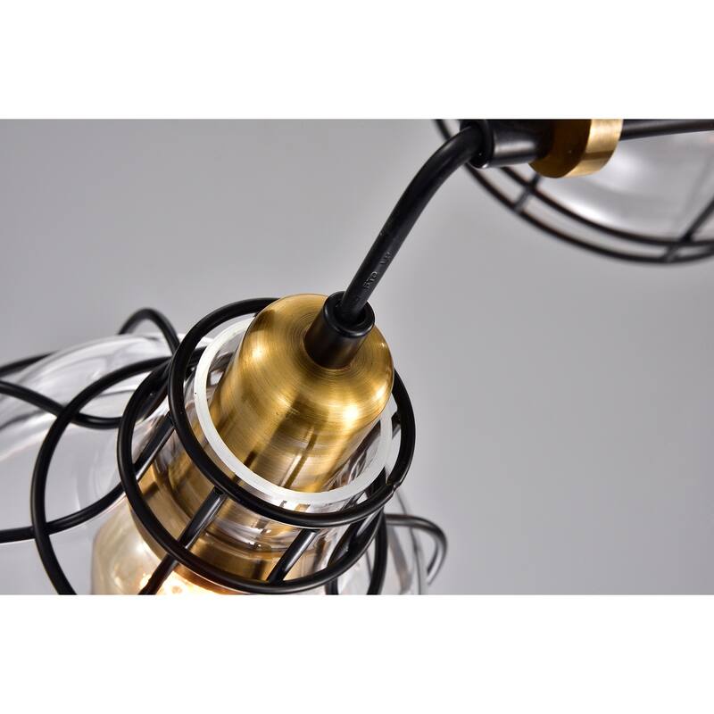 Black and Antique Gold 3-Light Chandelier with Clear Glass Shade