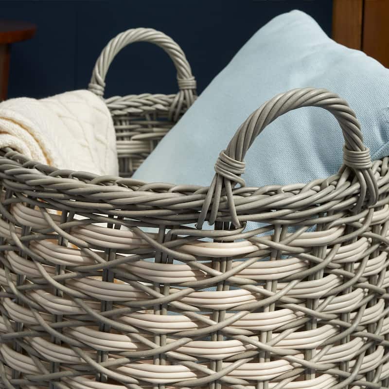 Zita Round Resin Woven Wicker Multi-Use Storage Basket with Handle - 18" x 18" x 15.7"
