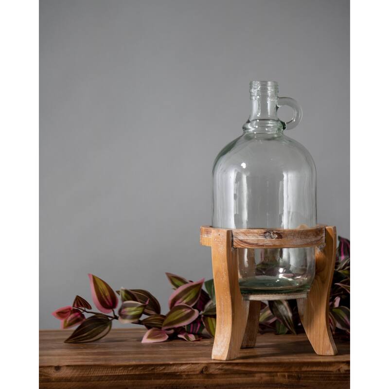 Foreside Home & Garden Glass Growler Vase with Natural Wood Stand
