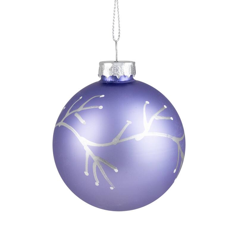 4Ct Matte Purple Glass Ball Christmas Ornaments Branch Design 2.5"