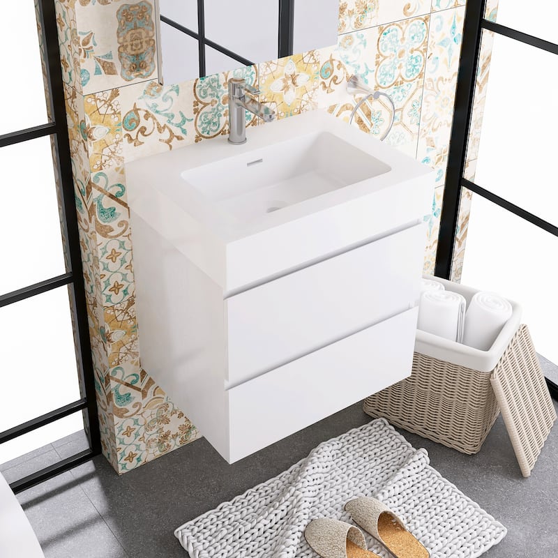 Floating Bathroom Vanity with Solid Surface Top