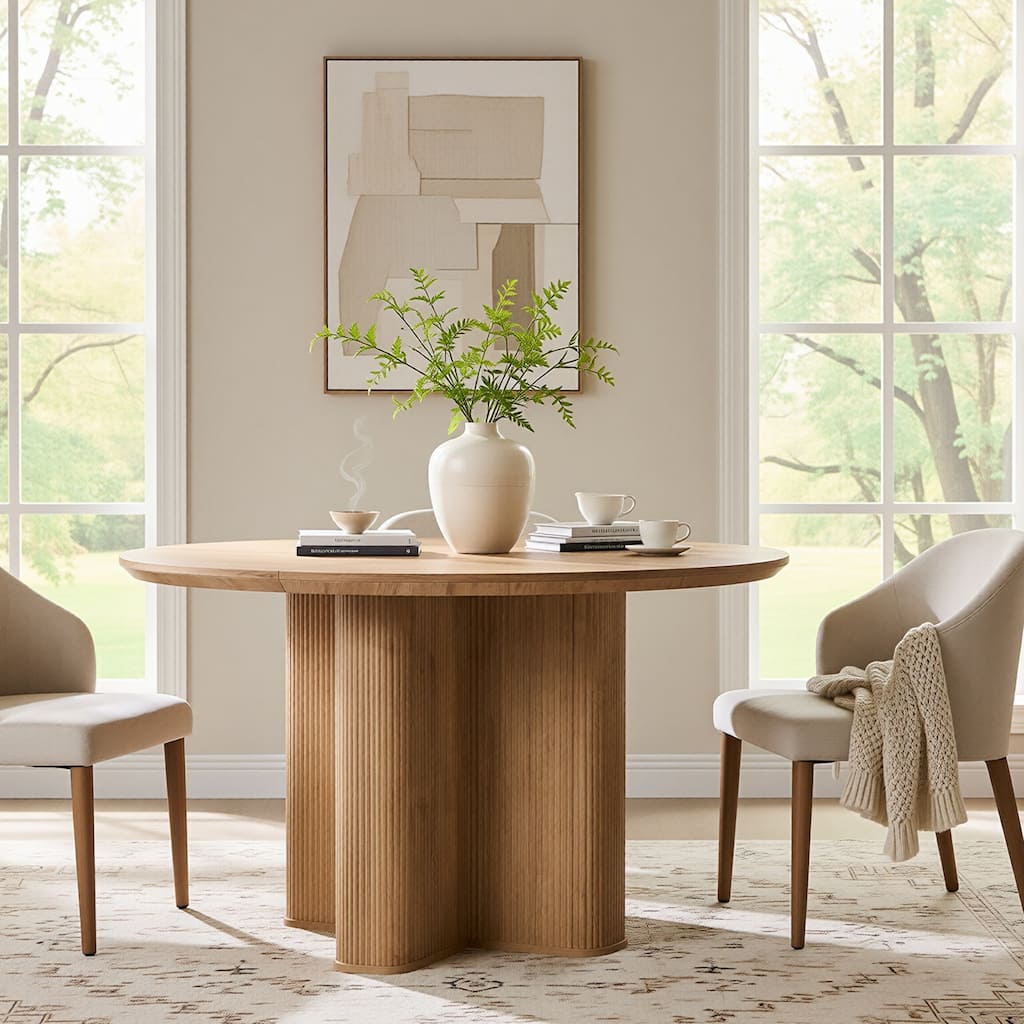 Modern Fluted Round Dining Table, Kitchen Table with Thickened Edge