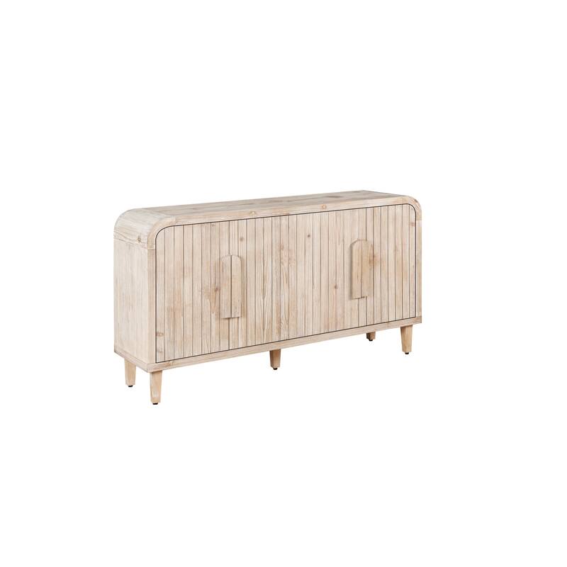 Roomfitters 59" Farmhouse Curved Sideboard, Vintage 4-Door Buffet with Vertical Carving & Large Wood Handles